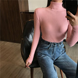 2020 Autumn Winter Thick Sweater Women Knitted Ribbed Pullover Sweater Long Sleeve Turtleneck Slim Jumper Soft Warm Pull Femme