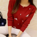 Winter Sweaters 2017 Women Embroidery Ladies Pullover Female Autumn High Elastic Tricot Jumper Fashion Winter Tops Pull Femme