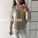 Women Sweaters Long Sleeve Twist Knitted Women's Pullovers Female Winter O Neck Ribbed Short Warm Sweaters Mujer Pull Femme