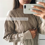 Women Sweaters Long Sleeve Twist Knitted Women's Pullovers Female Winter O Neck Ribbed Short Warm Sweaters Mujer Pull Femme