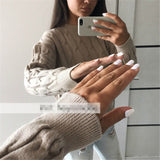 Women Sweaters Long Sleeve Twist Knitted Women's Pullovers Female Winter O Neck Ribbed Short Warm Sweaters Mujer Pull Femme