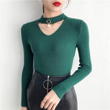 Korean Sweaters For Women Basic High Elastic Knitted Sweater Woman Sexy V-Neck Pullovers Long Sleeve Slim Pull Femme 2018 GKFNMT