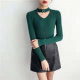 Korean Sweaters For Women Basic High Elastic Knitted Sweater Woman Sexy V-Neck Pullovers Long Sleeve Slim Pull Femme 2018 GKFNMT