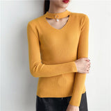 Korean Sweaters For Women Basic High Elastic Knitted Sweater Woman Sexy V-Neck Pullovers Long Sleeve Slim Pull Femme 2018 GKFNMT