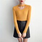 Korean Sweaters For Women Basic High Elastic Knitted Sweater Woman Sexy V-Neck Pullovers Long Sleeve Slim Pull Femme 2018 GKFNMT