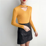 Korean Sweaters For Women Basic High Elastic Knitted Sweater Woman Sexy V-Neck Pullovers Long Sleeve Slim Pull Femme 2018 GKFNMT