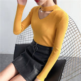 Korean Sweaters For Women Basic High Elastic Knitted Sweater Woman Sexy V-Neck Pullovers Long Sleeve Slim Pull Femme 2018 GKFNMT