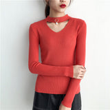 Korean Sweaters For Women Basic High Elastic Knitted Sweater Woman Sexy V-Neck Pullovers Long Sleeve Slim Pull Femme 2018 GKFNMT