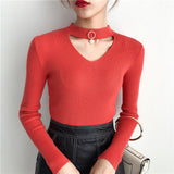 Korean Sweaters For Women Basic High Elastic Knitted Sweater Woman Sexy V-Neck Pullovers Long Sleeve Slim Pull Femme 2018 GKFNMT