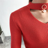 Korean Sweaters For Women Basic High Elastic Knitted Sweater Woman Sexy V-Neck Pullovers Long Sleeve Slim Pull Femme 2018 GKFNMT