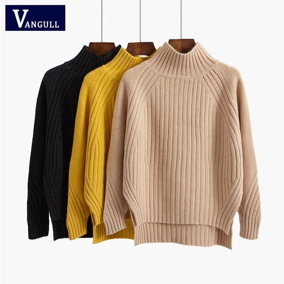 Vangull Turtleneck Women Sweater Winter Warm Female Jumper Thick Christmas Sweaters Ribbed Knitted Pullover Top Pull Hiver Femme