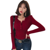 High Quality Sexy Red Sweater for Women Single Breasted Pullovers Slim Korean Lady's Sweater Spring Women Jumper Sexy Pull Femme