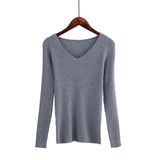 Autumn V Neck Sweater Knitted Fashion Womens Sweaters 2019 Winter Tops For Women Pullover Jumper Pull Femme Hiver Truien Dames