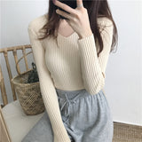 Korean Autumn V Neck Sweater Knitted Fashion Sweaters 2019 Slim Winter Tops For Women Pullover Jumper Pull Femme Truien Dames