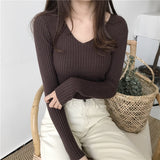 Korean Autumn V Neck Sweater Knitted Fashion Sweaters 2019 Slim Winter Tops For Women Pullover Jumper Pull Femme Truien Dames