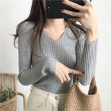 Korean Autumn V Neck Sweater Knitted Fashion Sweaters 2019 Slim Winter Tops For Women Pullover Jumper Pull Femme Truien Dames