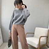 2019 Women Sweater And Pullovers Vintage Knitted Stand Collar Batwing Sleeve Women Sweater Thick Pullovers Pull Femme Tricot