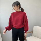 2019 Women Sweater And Pullovers Vintage Knitted Stand Collar Batwing Sleeve Women Sweater Thick Pullovers Pull Femme Tricot