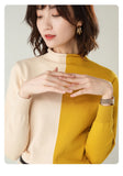 2019 Women Sweater And Pullovers Knitted Stand Collar Long Sleeve Color Patch Women Sweater Pullovers Femme Tricot Pull Femme
