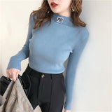 JoinYouth Half Turtleneck Pullovers Solid Appliques 2020 Autumn Winter All Match Women Sweaters Slim New Pull Femme Fashion J261