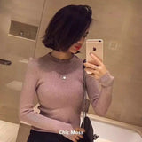 2019 Womens Sweaters Solid Shiny Lurex Autumn Winter Sweater Women Long Sleeve Pullover Tops Basic Christmas Sweater Pull Femme