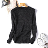 2019 Womens Sweaters Solid Shiny Lurex Autumn Winter Sweater Women Long Sleeve Pullover Tops Basic Christmas Sweater Pull Femme