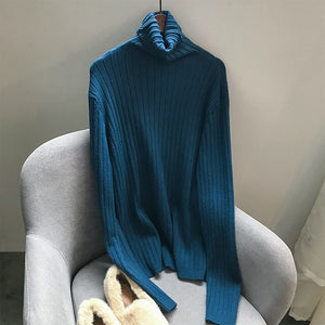 2019 Women Sweater And Pullovers Turtleneck Long Sleeve Slim Knitted Women Sweater Autumn Blue Pullovers Femme Tricot Pull Femme