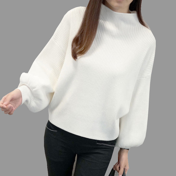 Women Sweaters Turtleneck Batwing Sleeve Wool Pullover Loose Knitted Winter Sweater Female Jumper Pull Red Black White 2019