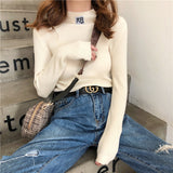 JoinYouth Half Turtleneck Pullovers Solid Appliques 2020 Autumn Winter All Match Women Sweaters Slim New Pull Femme Fashion J261