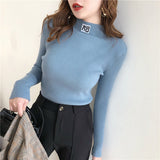 JoinYouth Half Turtleneck Pullovers Solid Appliques 2020 Autumn Winter All Match Women Sweaters Slim New Pull Femme Fashion J261
