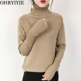 OHRYIYIE Women Turtleneck Winter Sweater 2020 New Khaki Beige Long Sleeve Knitted Pullovers Female Jumper Tricot Tops Pull Femme