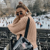 Fargeous Khaki Turtleneck Women Sweater Autumn Winter Long Sleeve Jumper 2019 Knitted Loose Fashion Pullover Femme