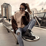 Fargeous Khaki Turtleneck Women Sweater Autumn Winter Long Sleeve Jumper 2019 Knitted Loose Fashion Pullover Femme