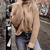 Conmoto inverno pullovers camisola de malha feminina blusas casuais jumper sólido cáqui feminino camisola de gola alta malhas pull femme