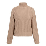 Conmoto inverno pullovers camisola de malha feminina blusas casuais jumper sólido cáqui feminino camisola de gola alta malhas pull femme
