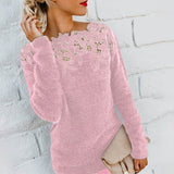 Fashion Women Lace Crochet Knitted Blouse Autumn Hollow Out Jumpers Long Sleeve Slim Knitwear Shirt Pull Femme Solid Basic Topse