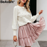 BeAvant Knitted winter sweater women pullover Lantern sleeve ladies sweaters female Minimalist pull femme sweet white jumper