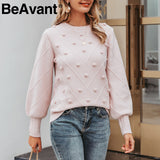 BeAvant Knitted winter sweater women pullover Lantern sleeve ladies sweaters female Minimalist pull femme sweet white jumper