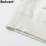 BeAvant Knitted winter sweater women pullover Lantern sleeve ladies sweaters female Minimalist pull femme sweet white jumper