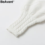 BeAvant Knitted winter sweater women pullover Lantern sleeve ladies sweaters female Minimalist pull femme sweet white jumper