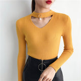 Korean Sweaters For Women Basic High Elastic Knitted Sweater Woman Sexy V-Neck Pullovers Long Sleeve Slim Pull Femme 2018 GKFNMT