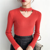 Korean Sweaters For Women Basic High Elastic Knitted Sweater Woman Sexy V-Neck Pullovers Long Sleeve Slim Pull Femme 2018 GKFNMT