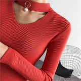 Korean Sweaters For Women Basic High Elastic Knitted Sweater Woman Sexy V-Neck Pullovers Long Sleeve Slim Pull Femme 2018 GKFNMT
