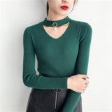 Korean Sweaters For Women Basic High Elastic Knitted Sweater Woman Sexy V-Neck Pullovers Long Sleeve Slim Pull Femme 2018 GKFNMT
