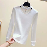 Korean Sweaters For Women Basic High Elastic Knitted Sweater Woman Sexy V-Neck Pullovers Long Sleeve Slim Pull Femme 2018 GKFNMT