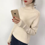 OHRYIYIE Women Turtleneck Winter Sweater 2020 New Khaki Beige Long Sleeve Knitted Pullovers Female Jumper Tricot Tops Pull Femme