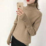 OHRYIYIE Women Turtleneck Winter Sweater 2020 New Khaki Beige Long Sleeve Knitted Pullovers Female Jumper Tricot Tops Pull Femme