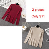 Bonjean Knitted Jumper Autumn Winter Tops Turtleneck Pullovers Casual Sweaters Women Shirt Long Sleeve Short Slim Sweater Girls