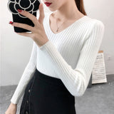 Korean Autumn V Neck Sweater Knitted Fashion Sweaters 2019 Slim Winter Tops For Women Pullover Jumper Pull Femme Truien Dames