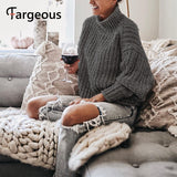 Fargeous Khaki Turtleneck Women Sweater Autumn Winter Long Sleeve Jumper 2019 Knitted Loose Fashion Pullover Femme